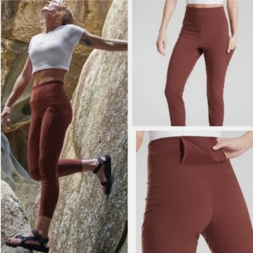 NWT $89 Athleta Trekkie Hybrid Cropped Athletic Legging Pants in Cognac Size 2